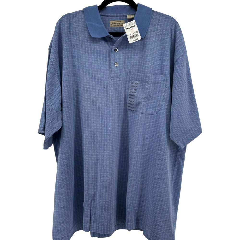 St Johns Bay Mens XXL Polo Shirt Blue‎ Textured Short Sleeve Pocket New Golf